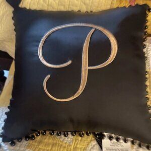 MONOGRAM "P" PILLOW - BLACK & GOLD - NEW WITH TAG